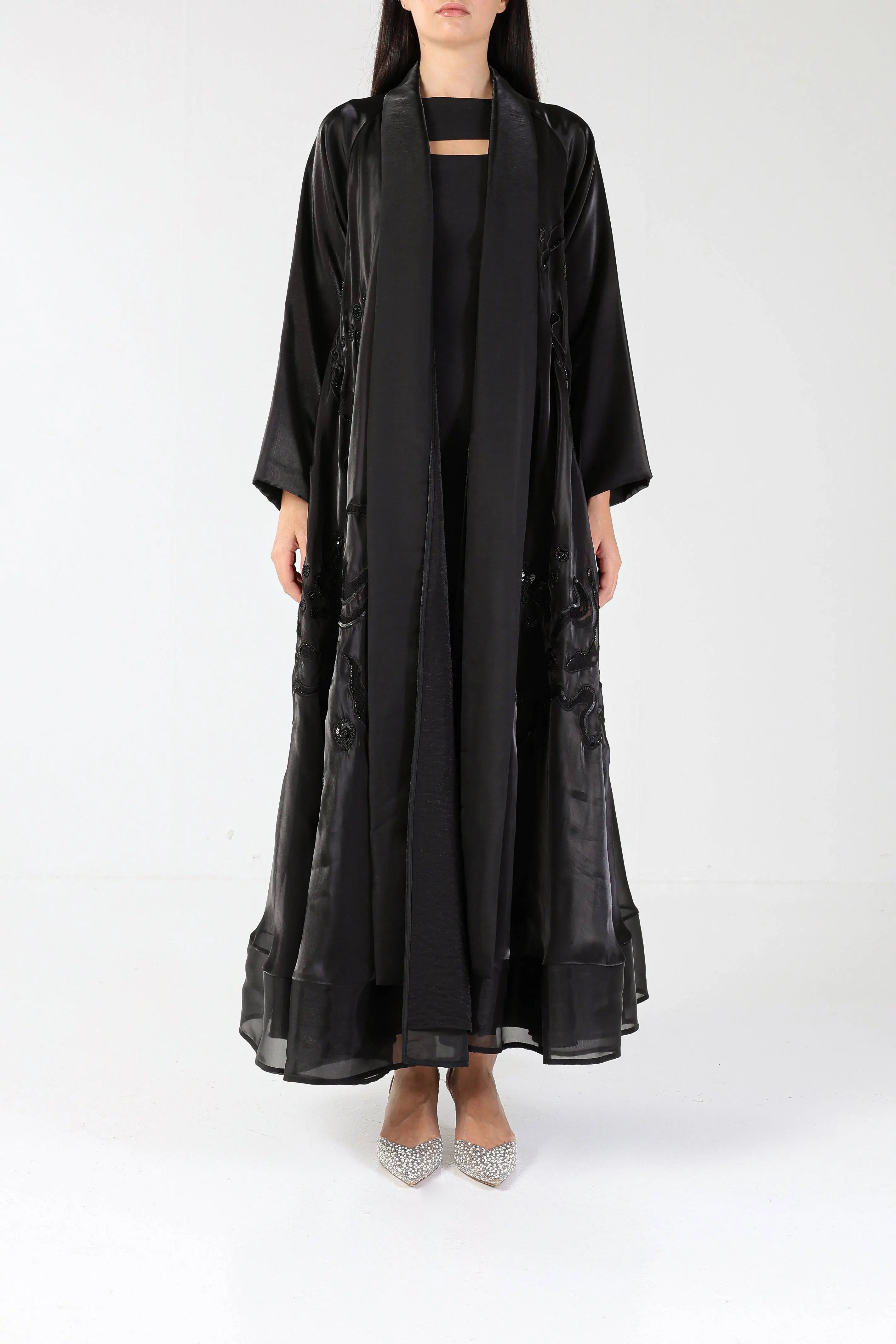 Island on Black Organza Sui Abaya