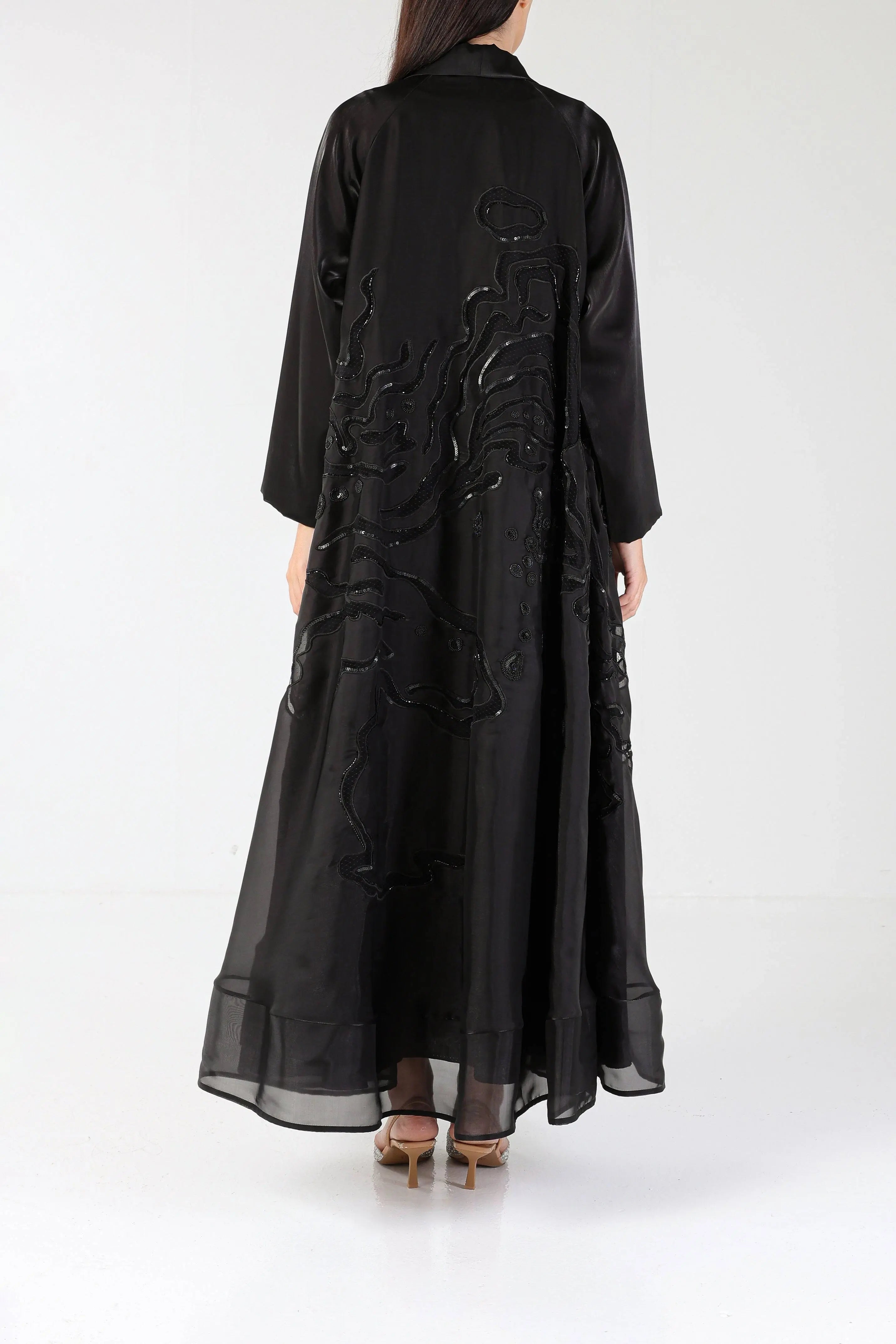 Island on Black Organza Sui Abaya
