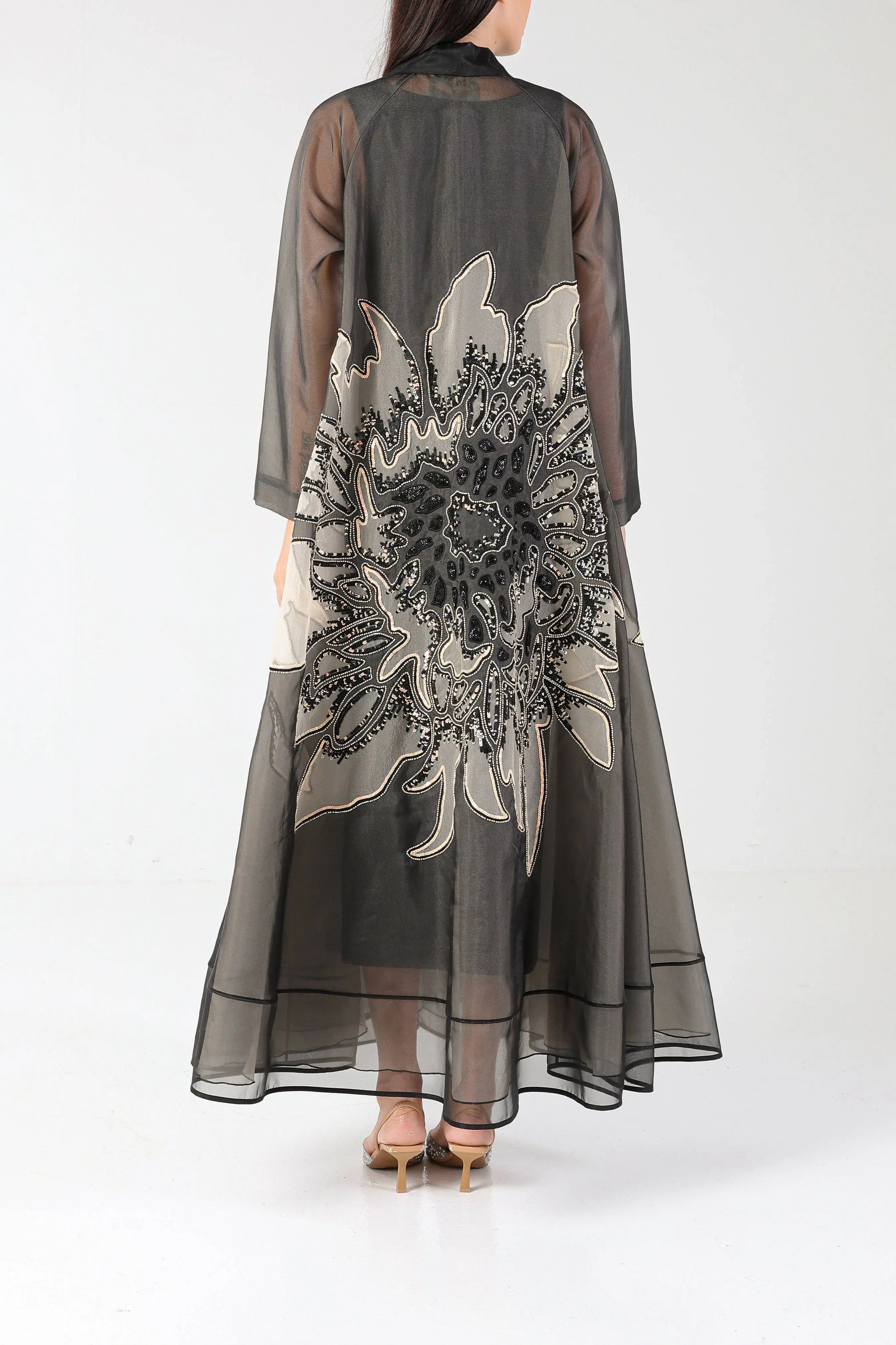Blossom on Black Organza Sui Abaya