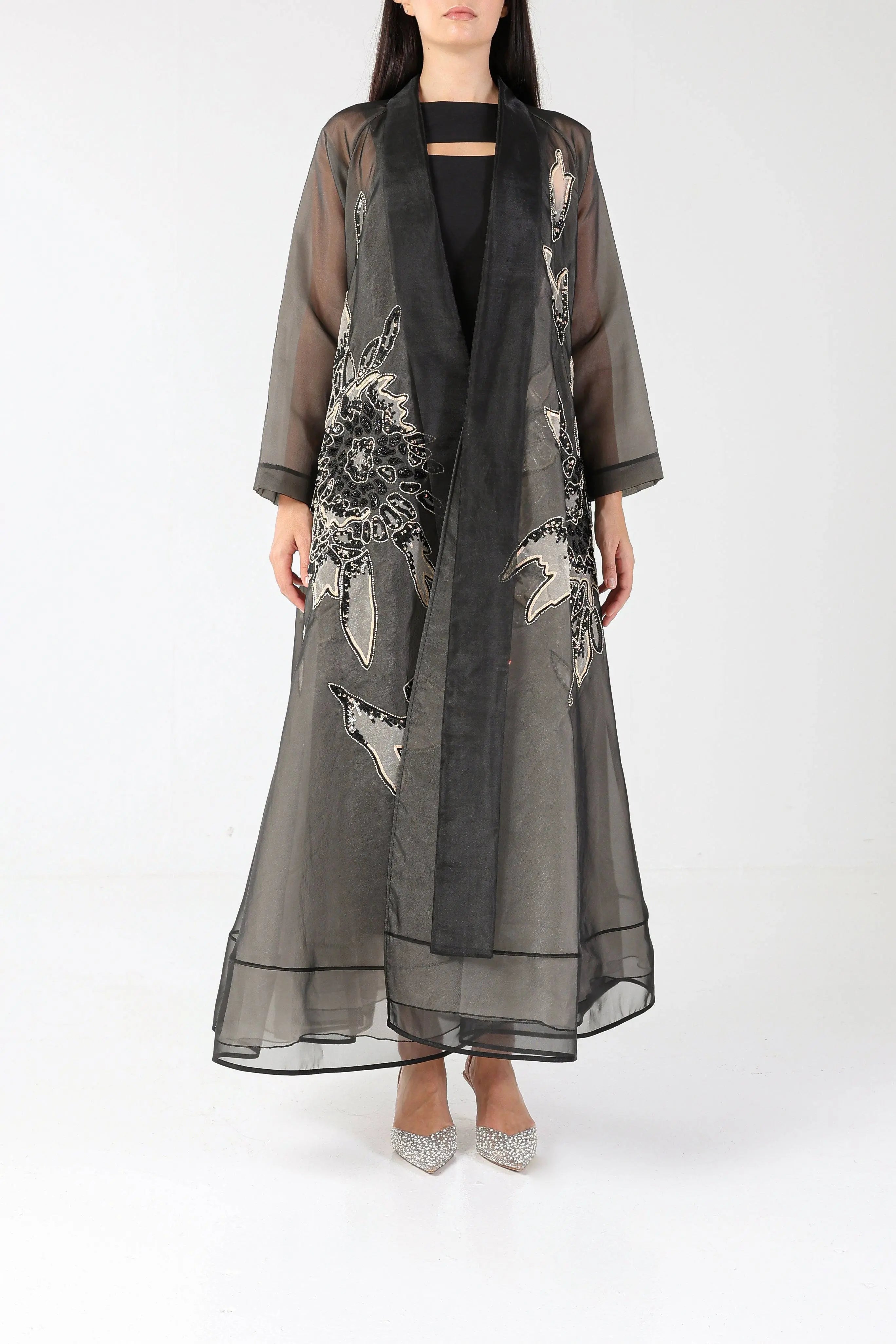 Blossom on Black Organza Sui Abaya