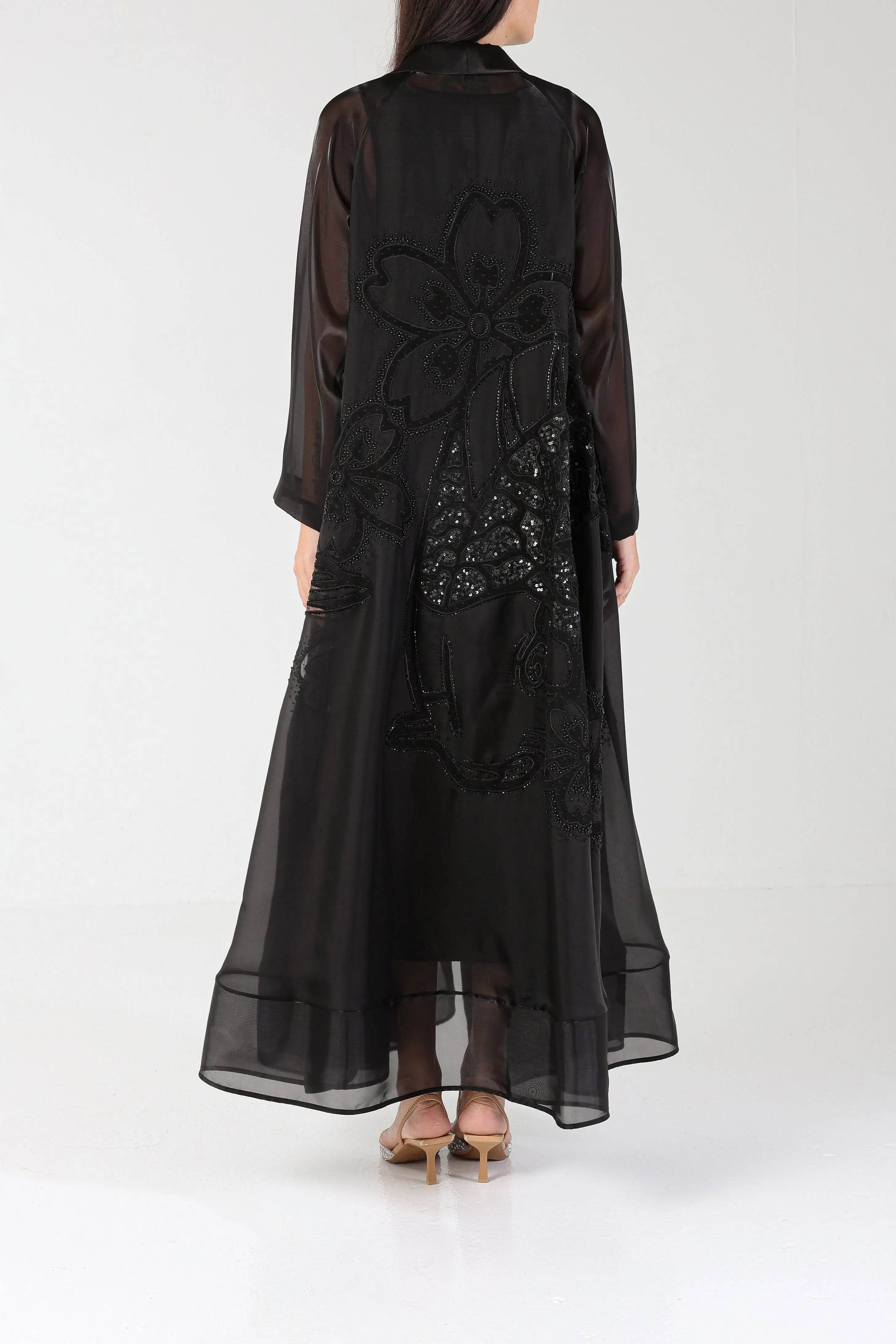 Golden Koi on Black Organza Sui Abaya