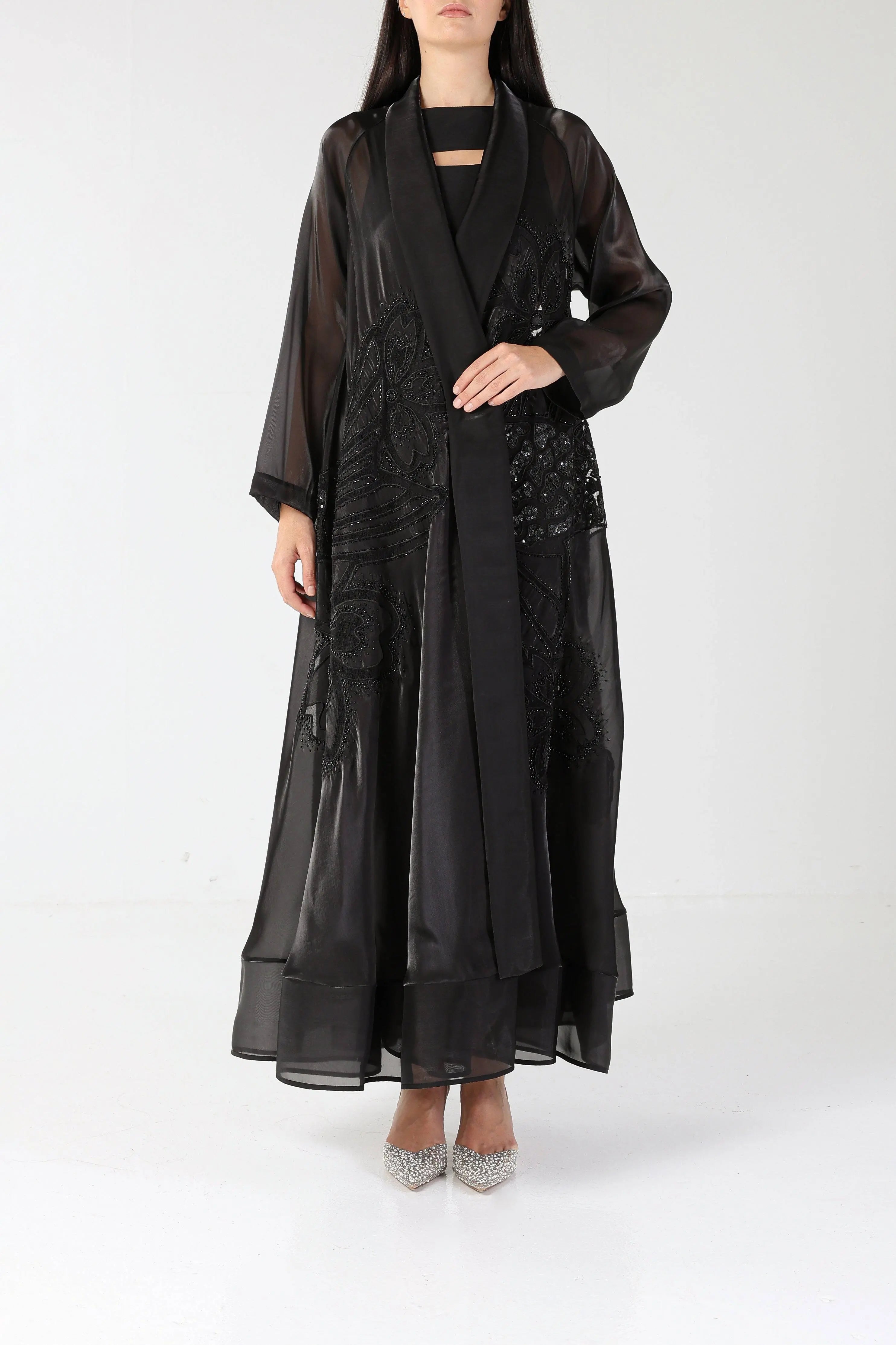 Golden Koi on Black Organza Sui Abaya