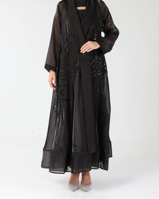 Golden Koi on Black Organza Sui Abaya