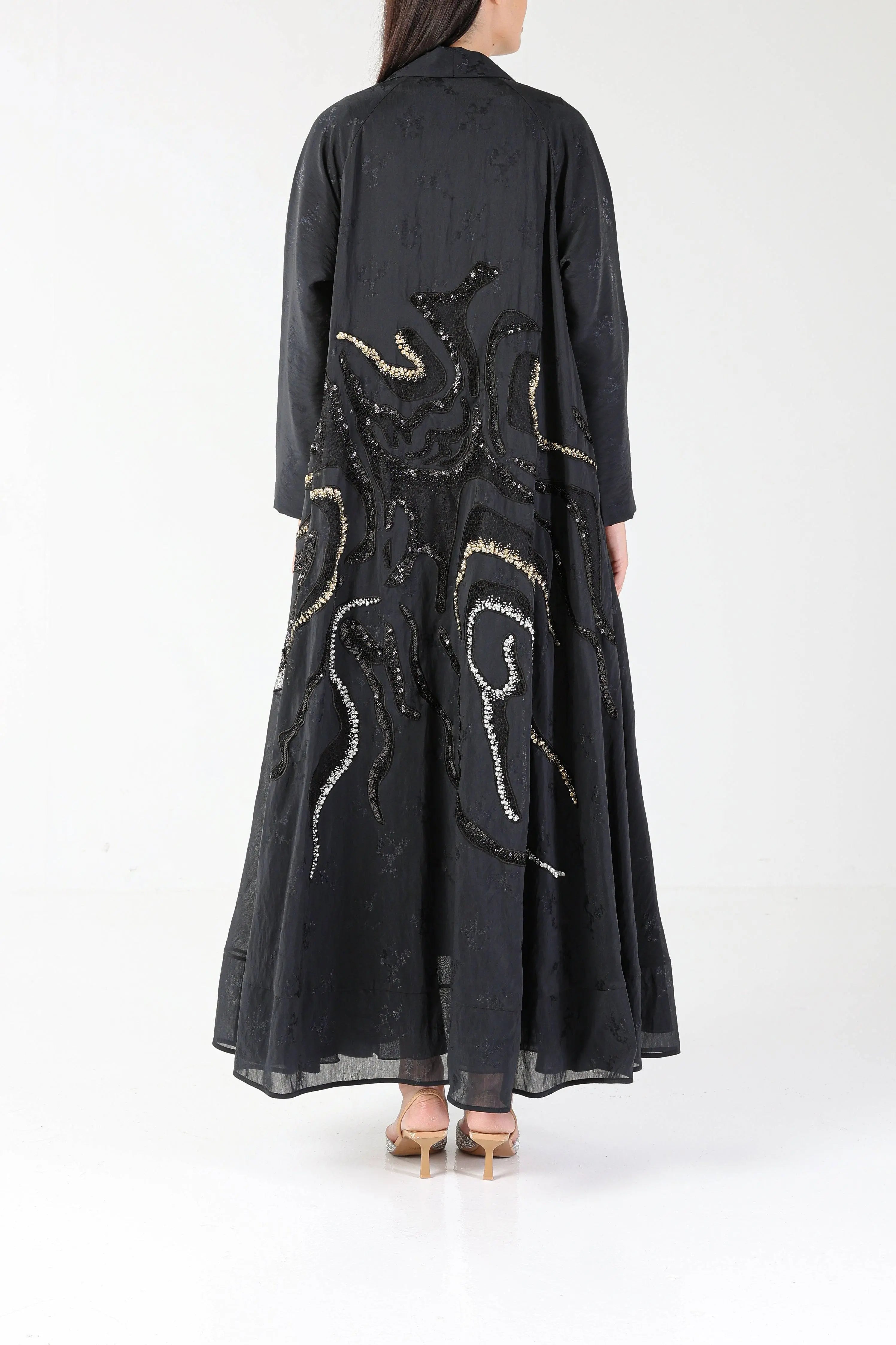 Ripple on Black Organza Sui Abaya