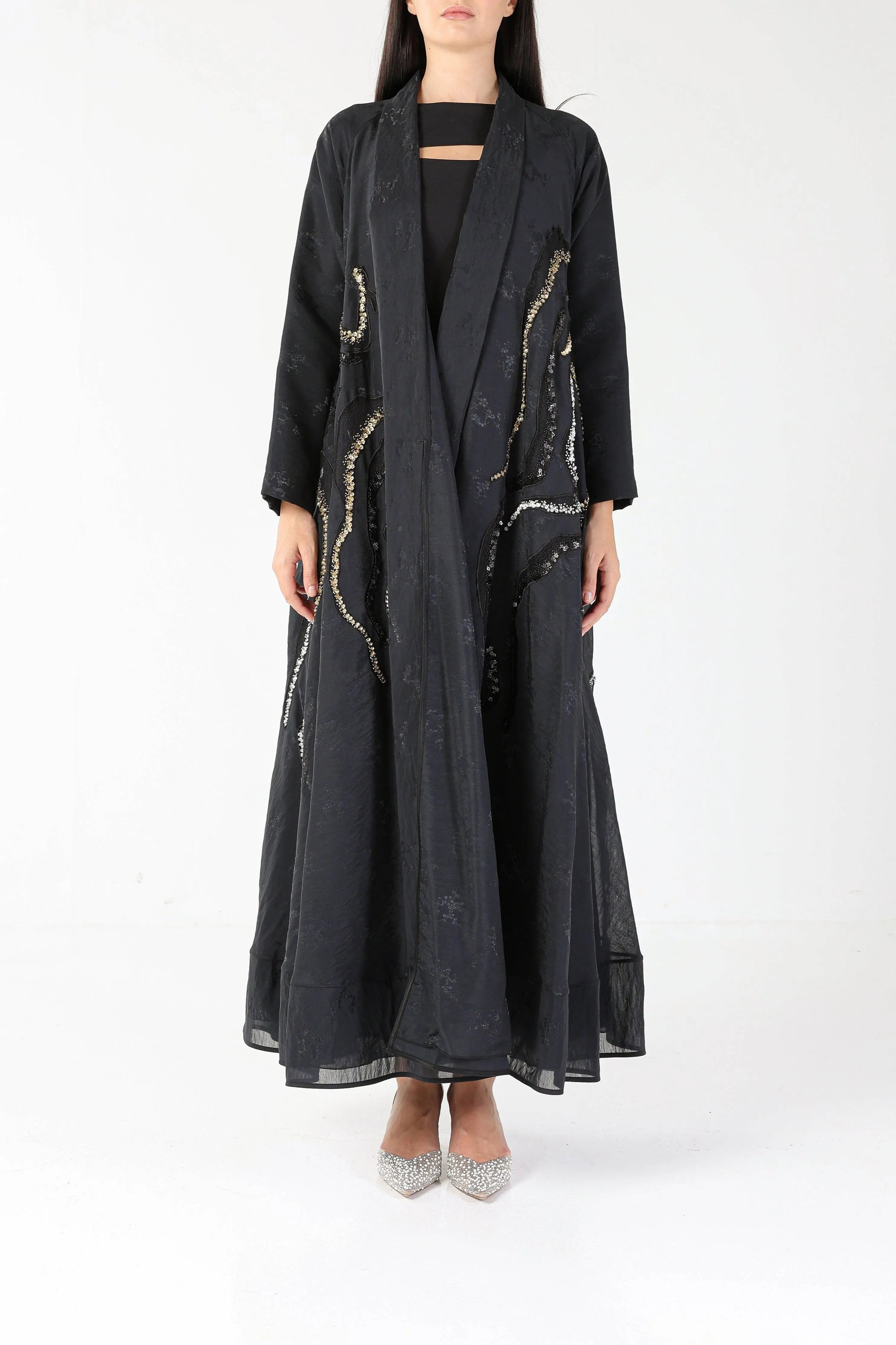 Ripple on Black Organza Sui Abaya