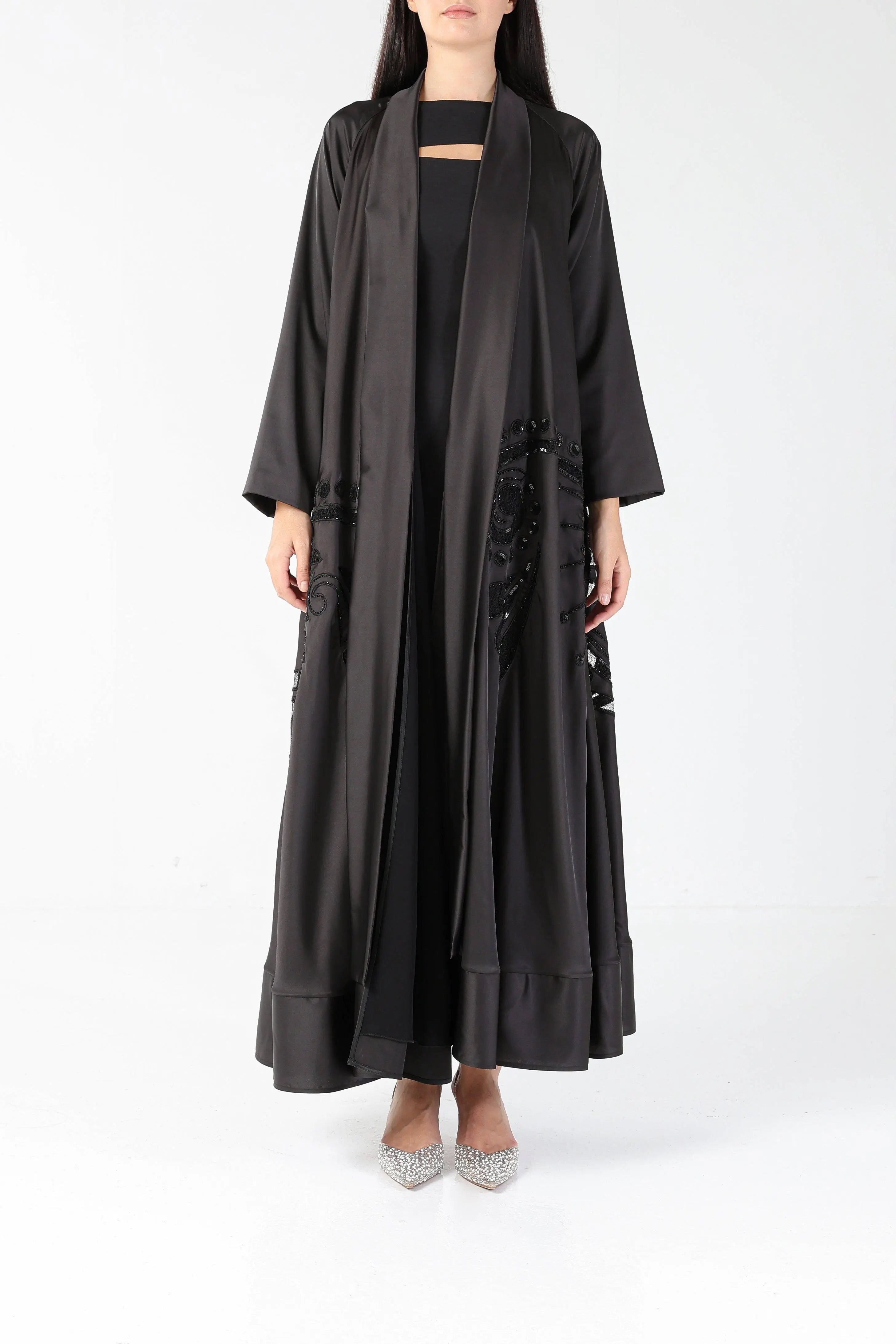 Phoenix on Black Satin Sui Abaya