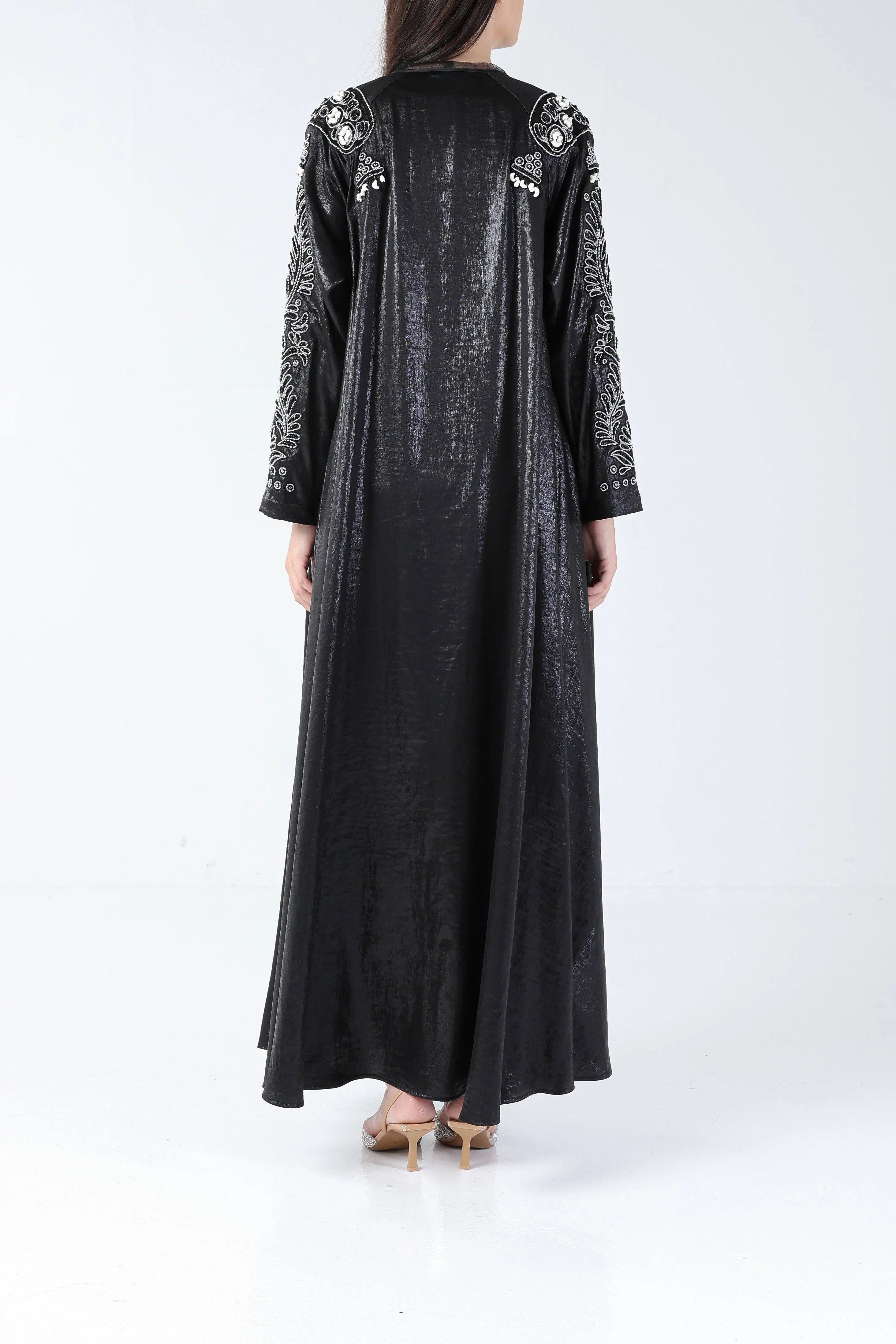 Greenery on Black Velvet Sui Abaya
