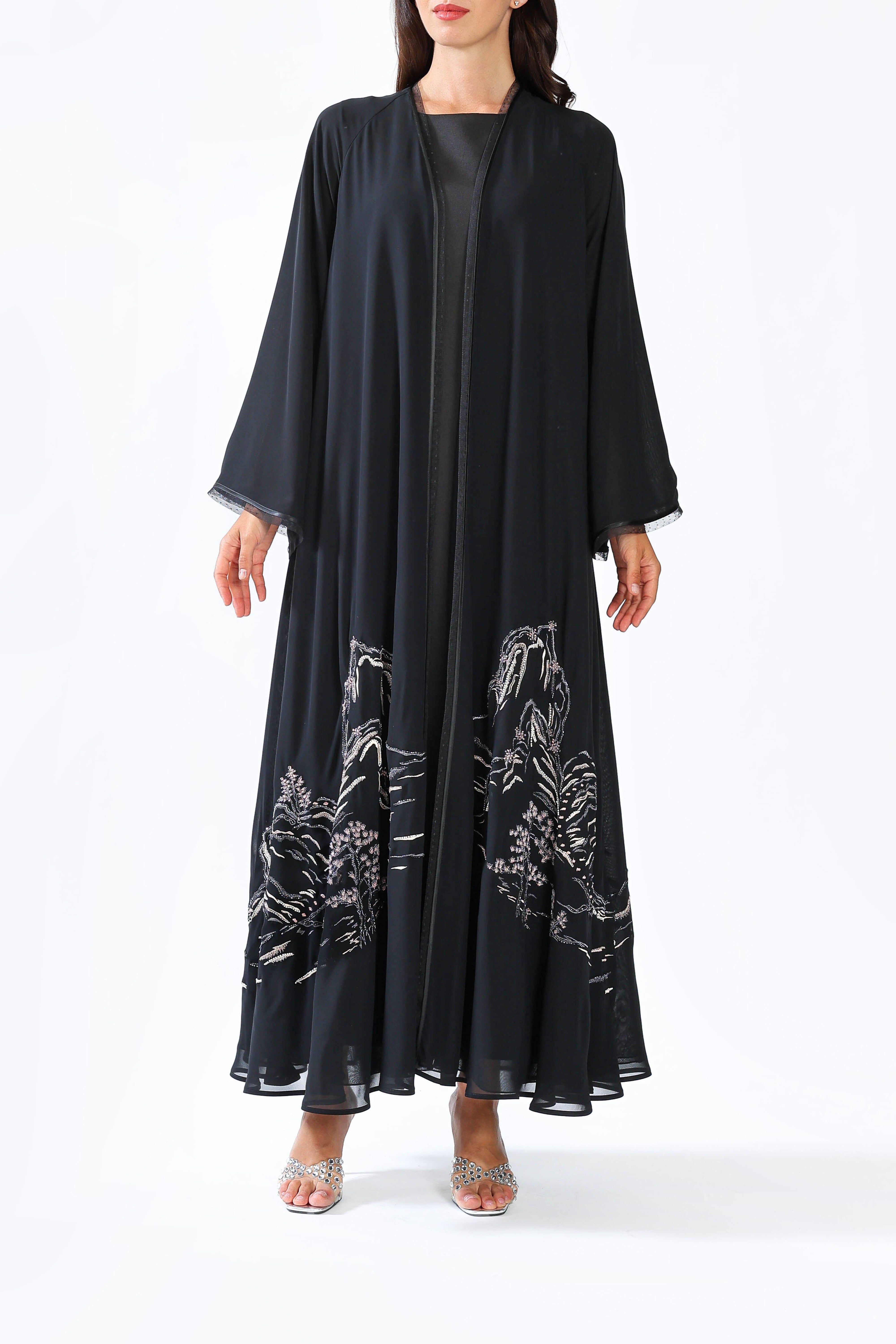 Mountain Scenery on Black Chiffon