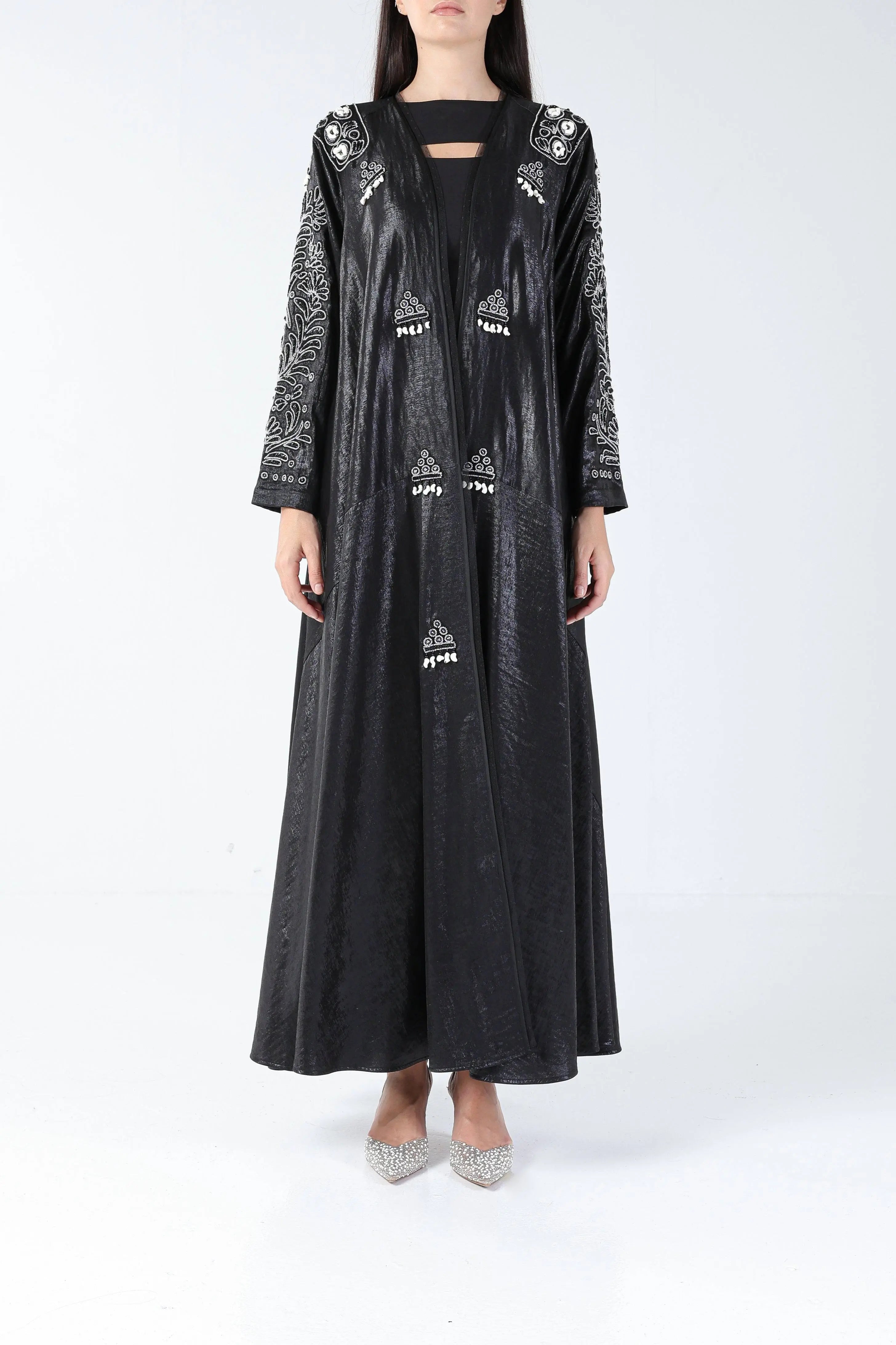Greenery on Black Velvet Sui Abaya