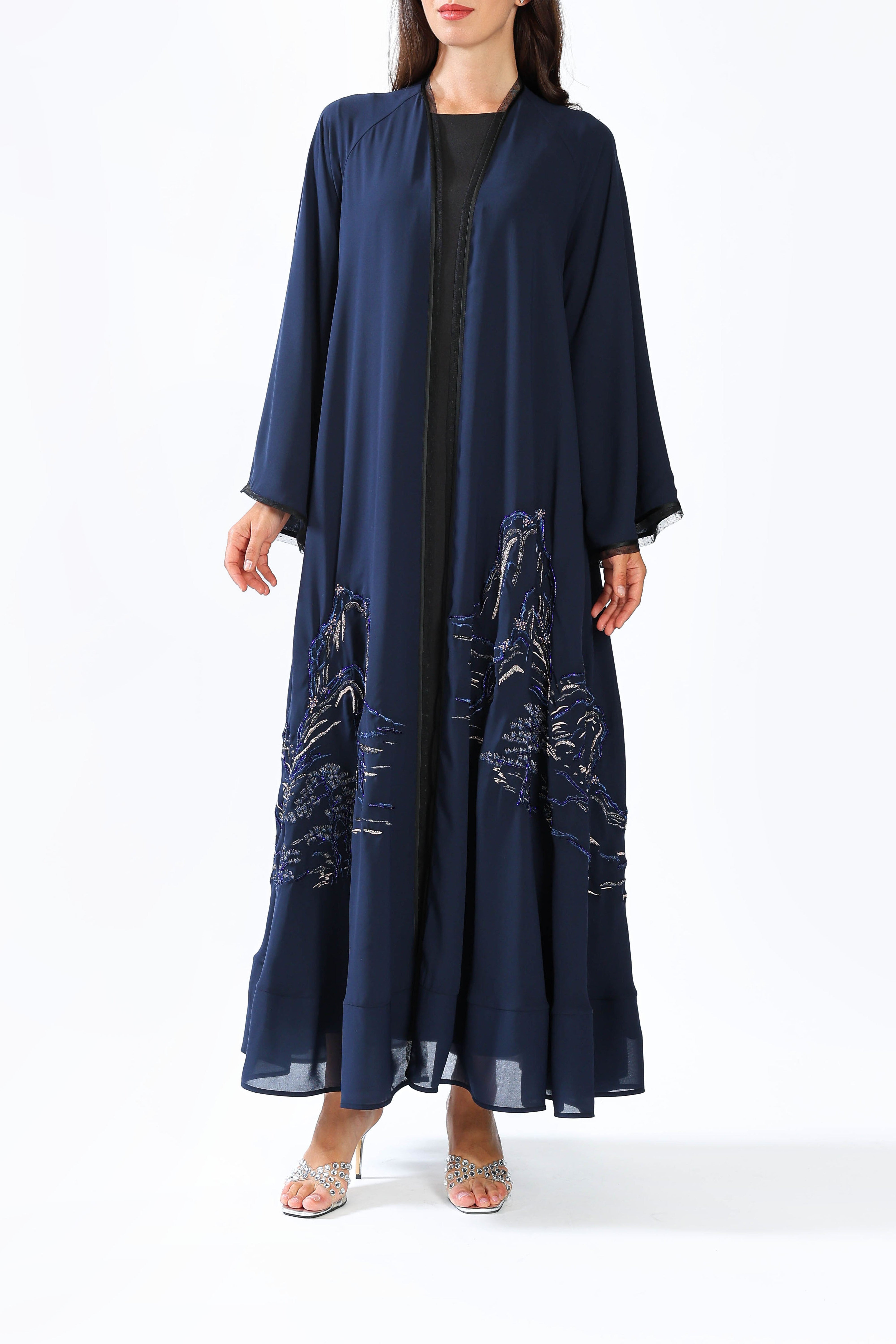 Mountain Scenery on Blue Chiffon