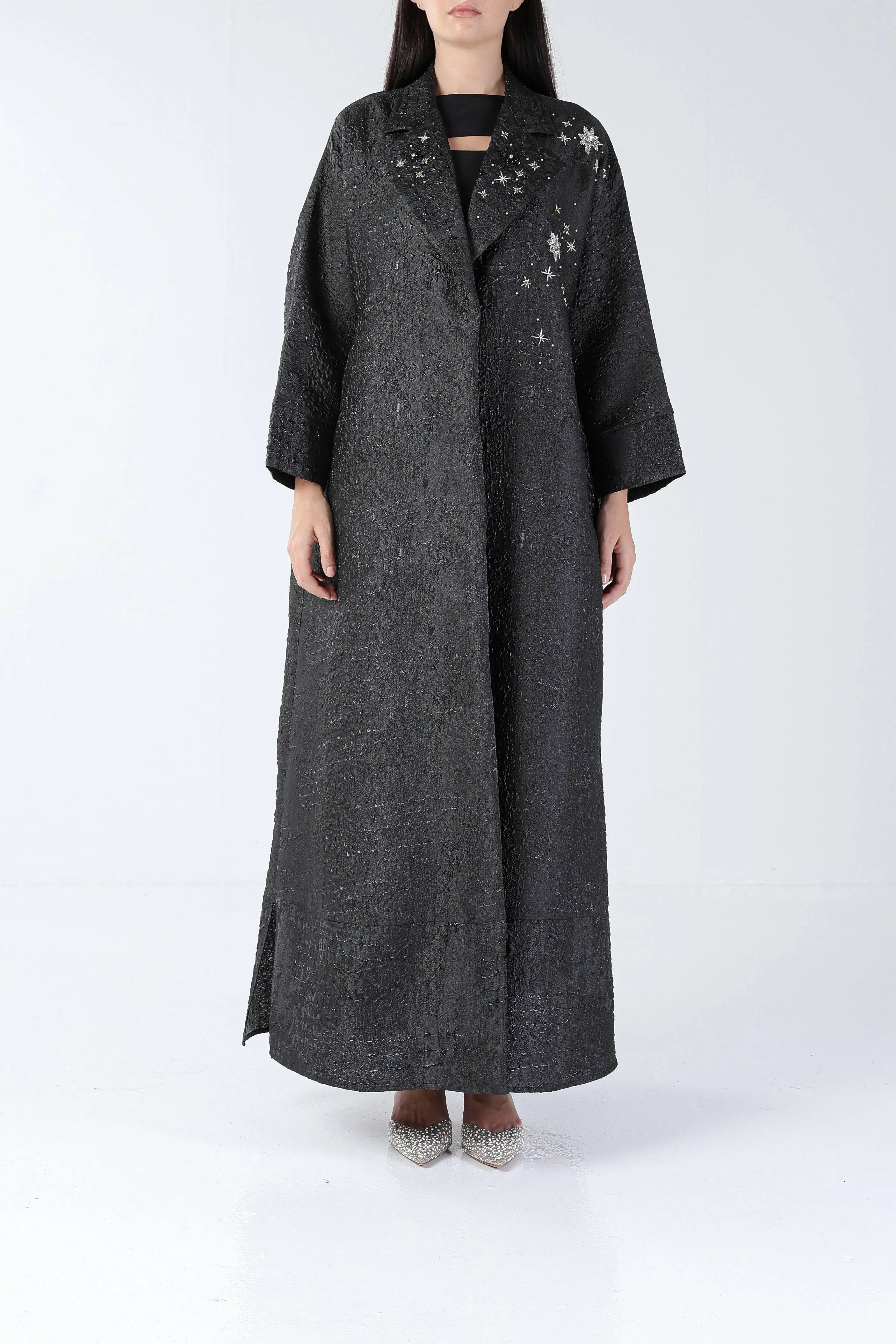 Shiny Stars on Black Brocade Sui Abaya