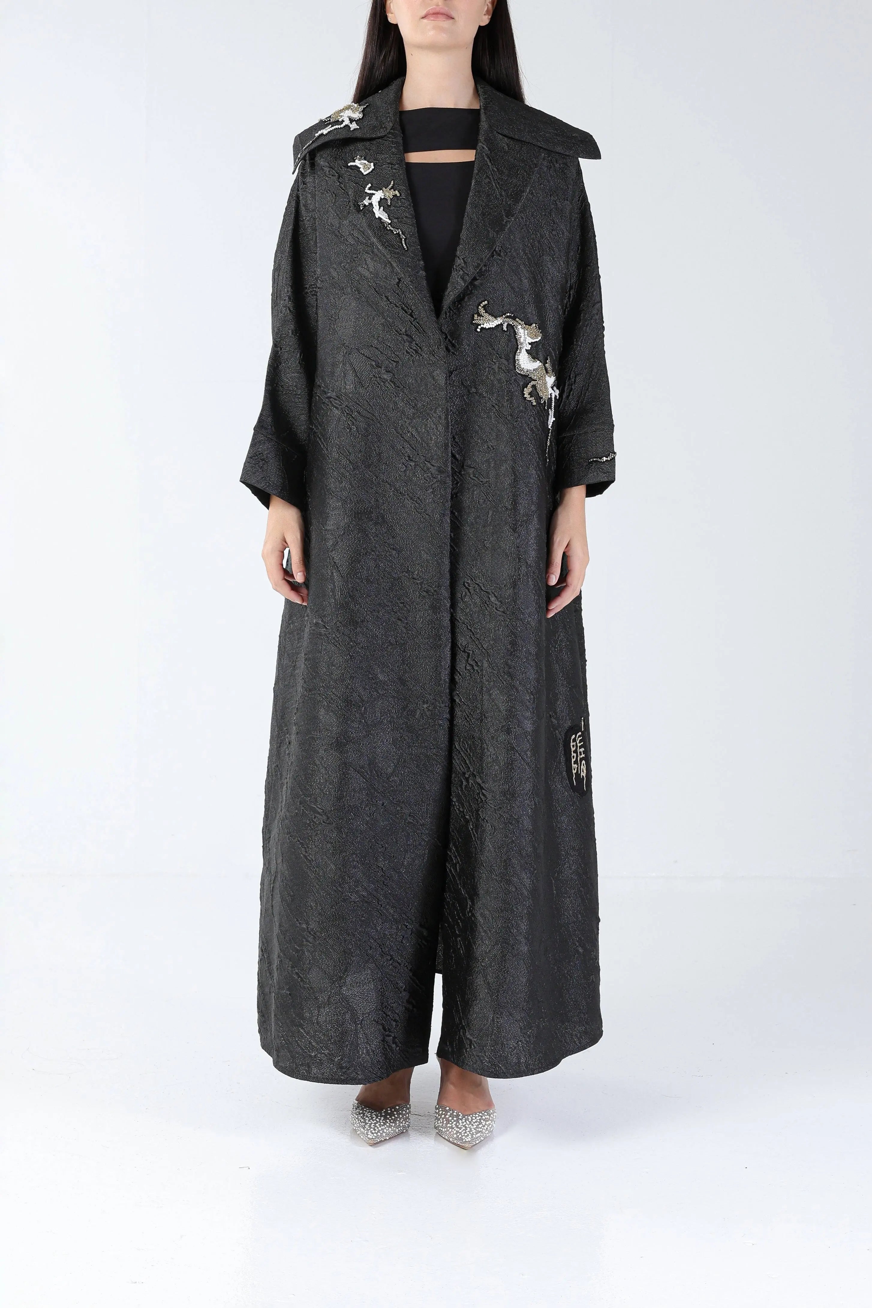 Stream on Black Brocade Sui Abaya