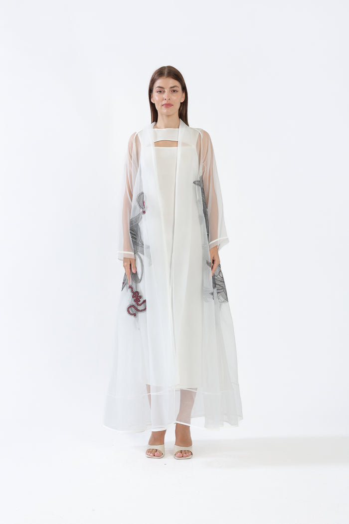Ruby Bloom on White Organza