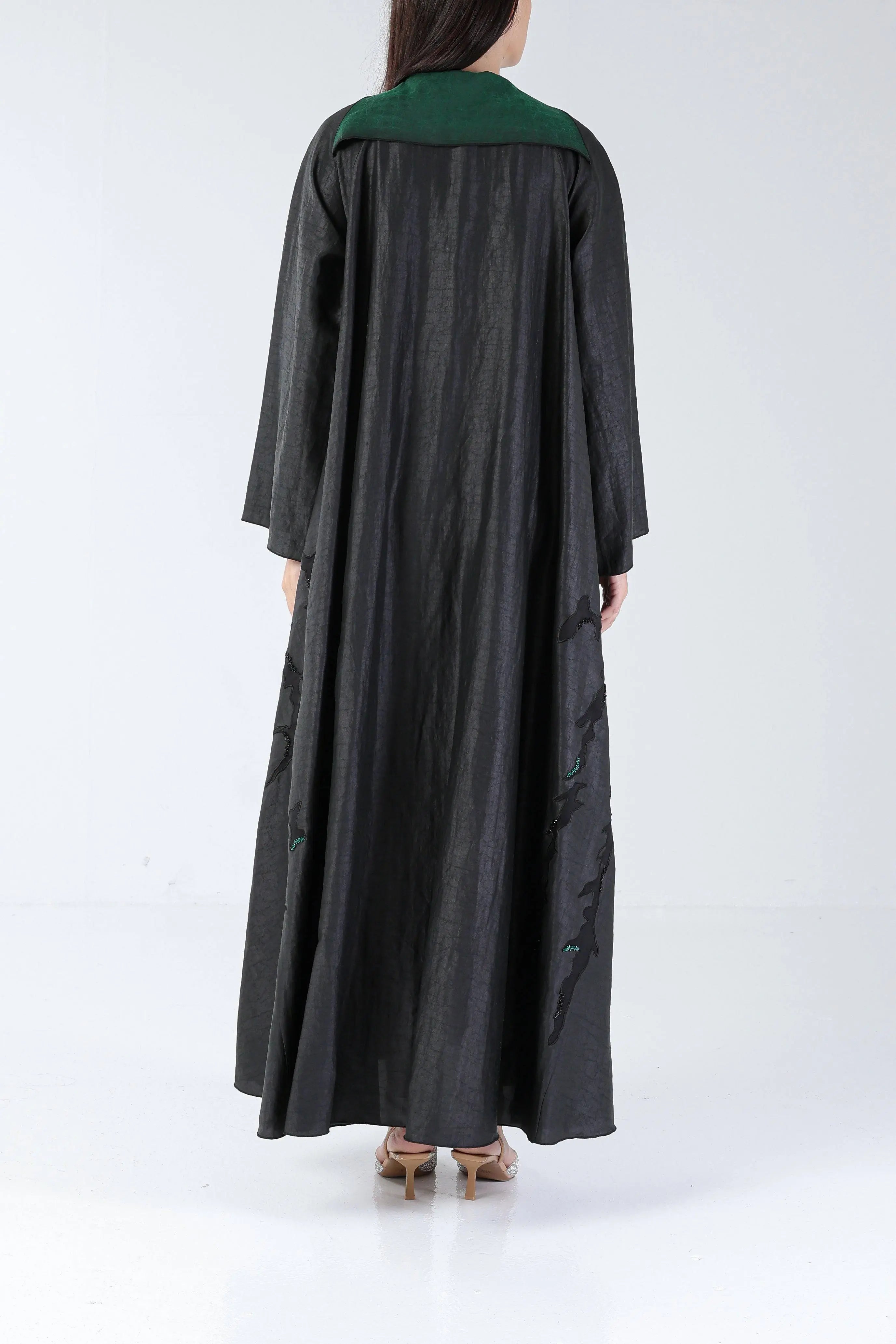 Creek on Black & Green Pure Silk Sui Abaya