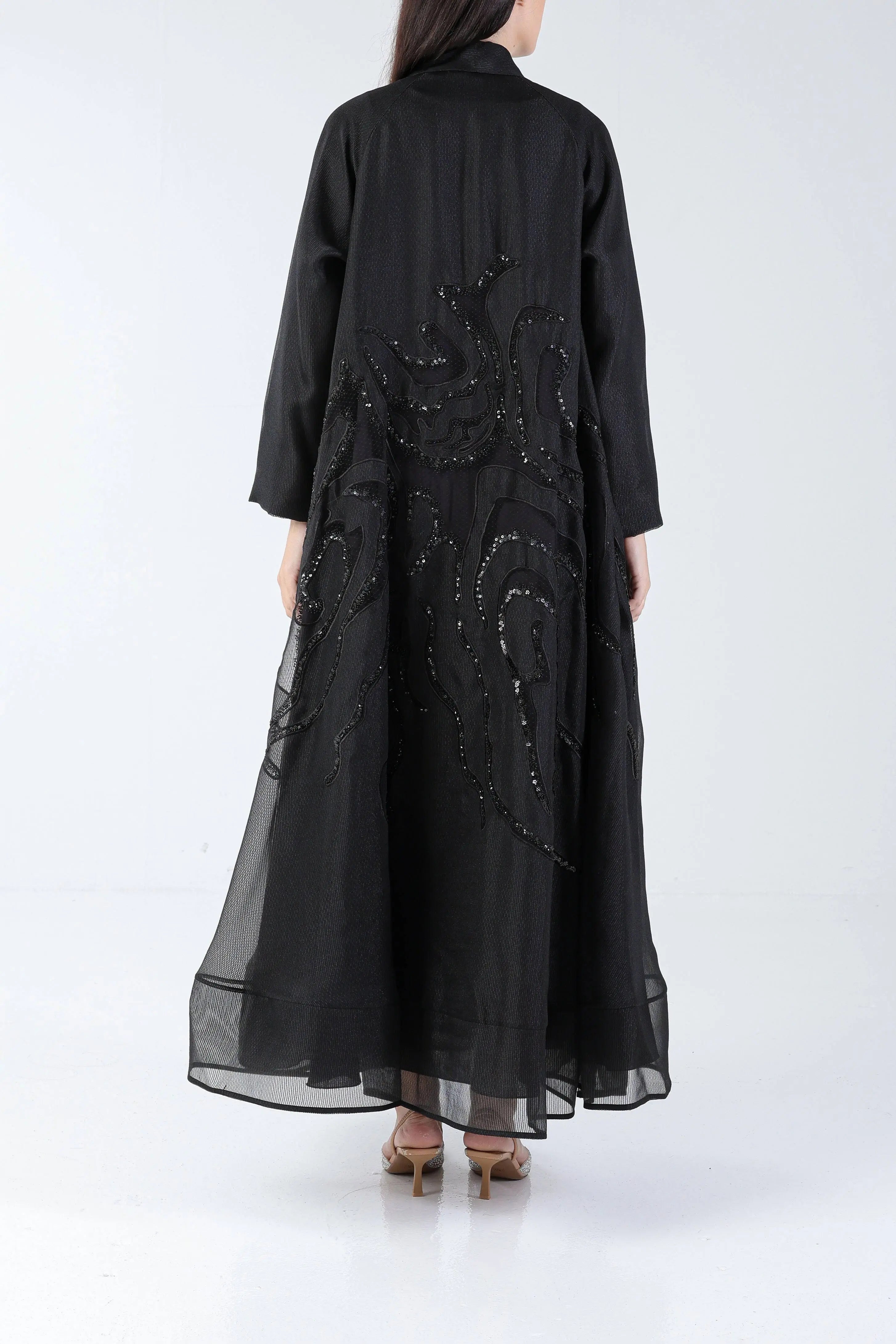 Ripple on Black Organza Sui Abaya