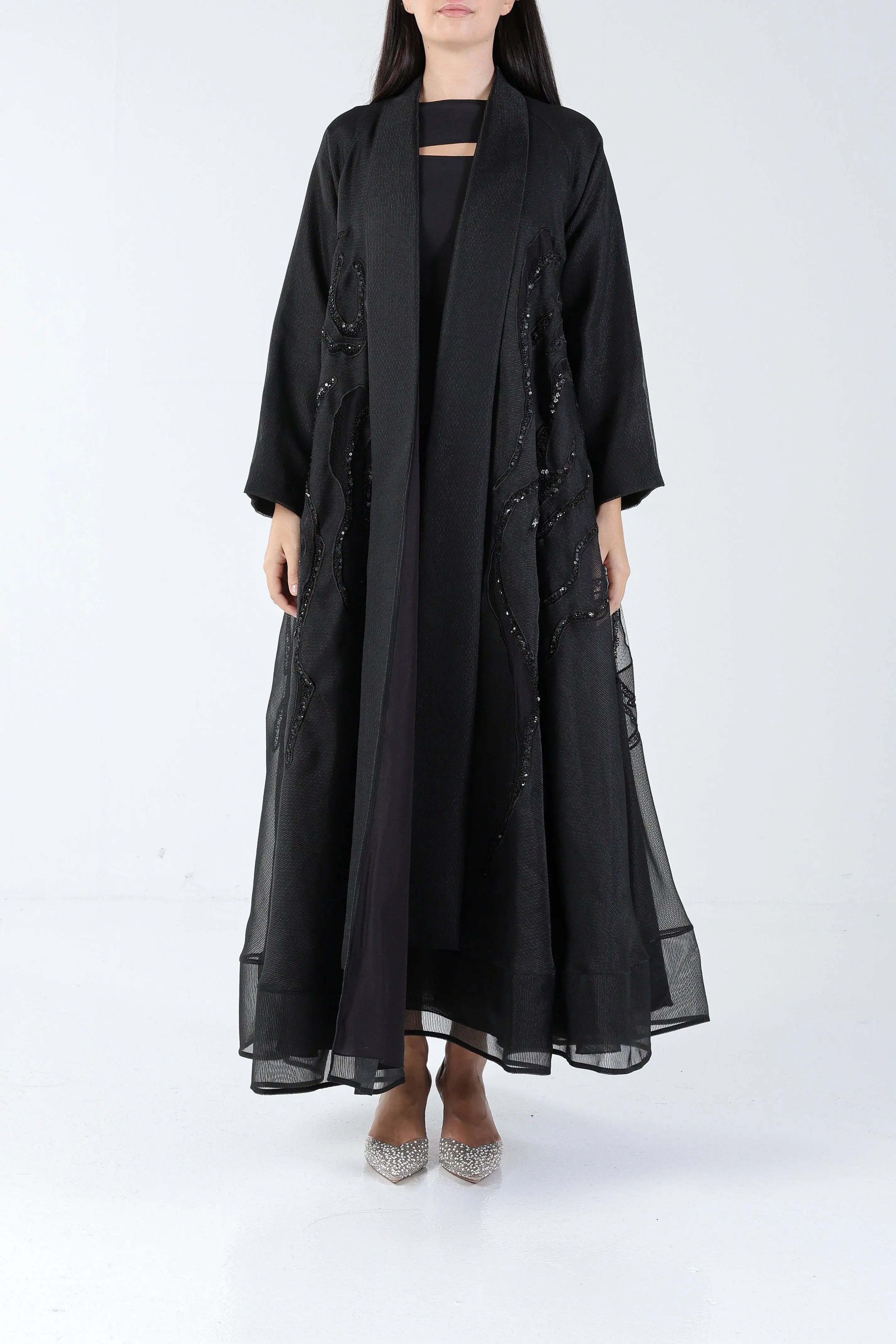 Ripple on Black Organza Sui Abaya