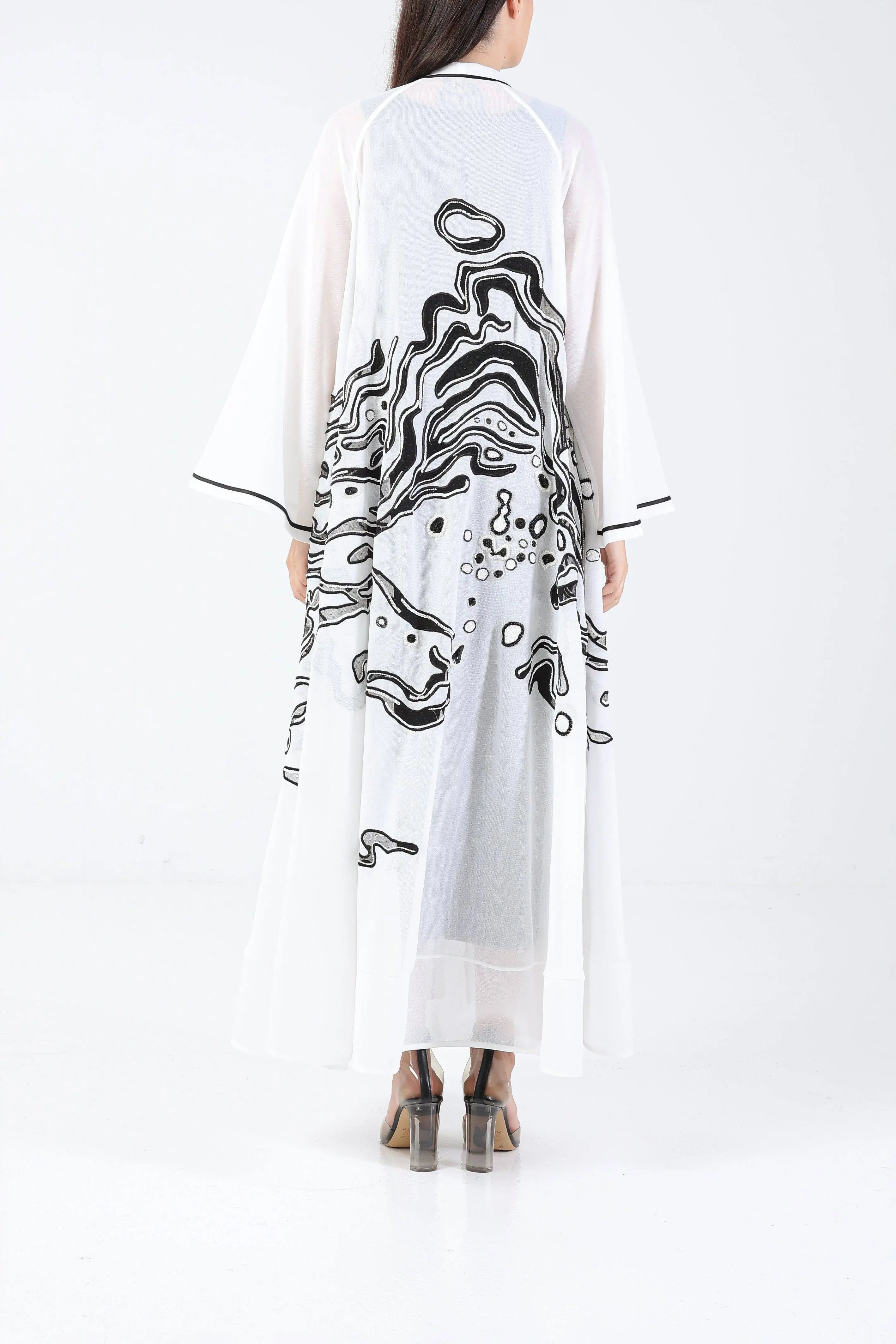 Island on Off-white Mesh Sui Abaya