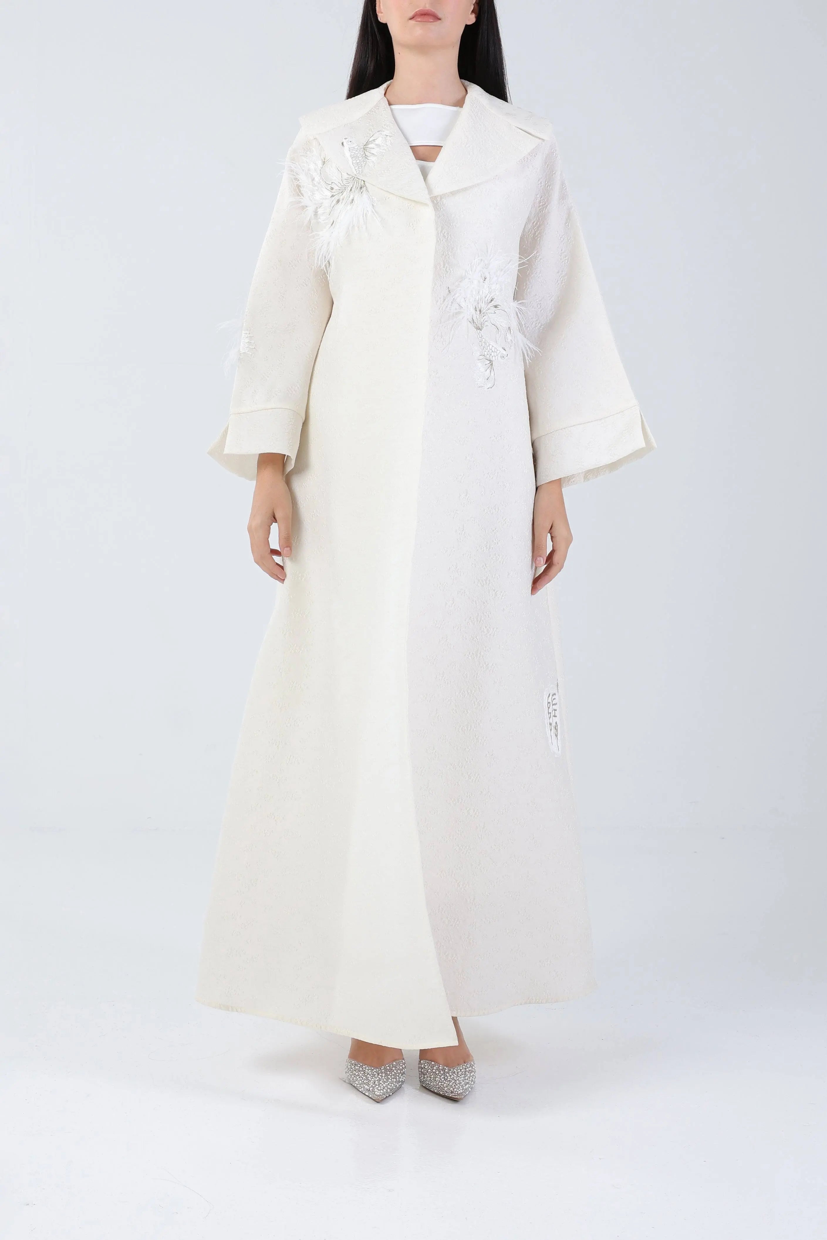 Koi on Cream Brocade Sui Abaya