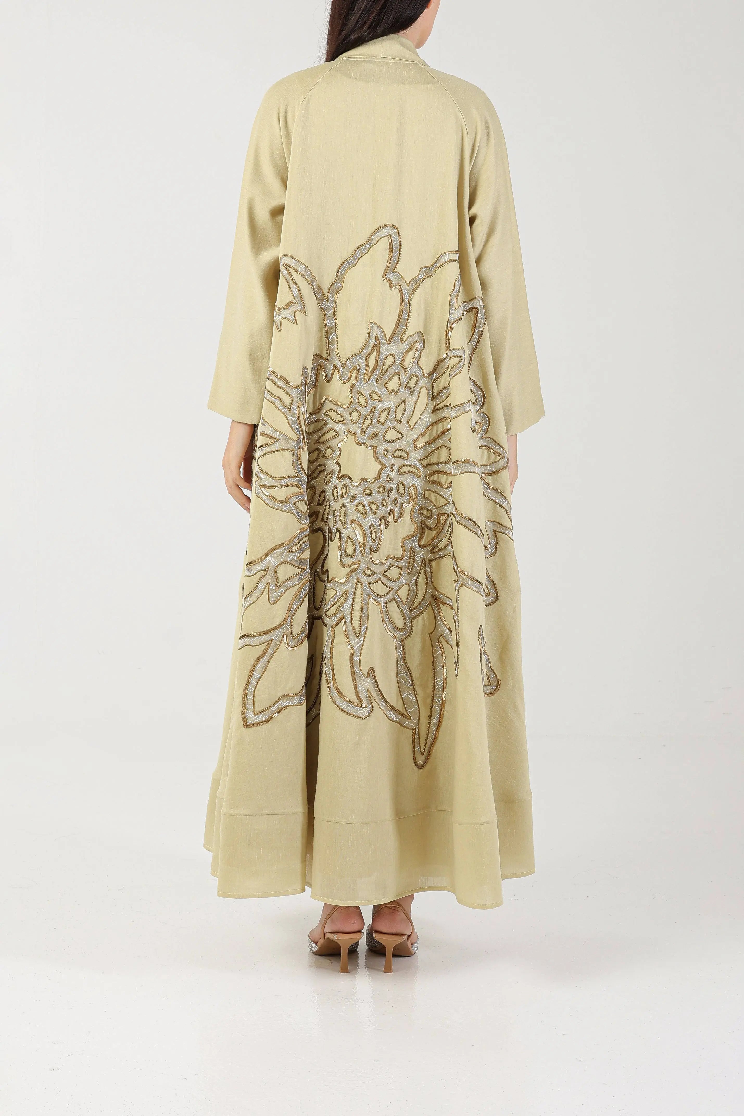 Blossom on Green Silk Sui Abaya