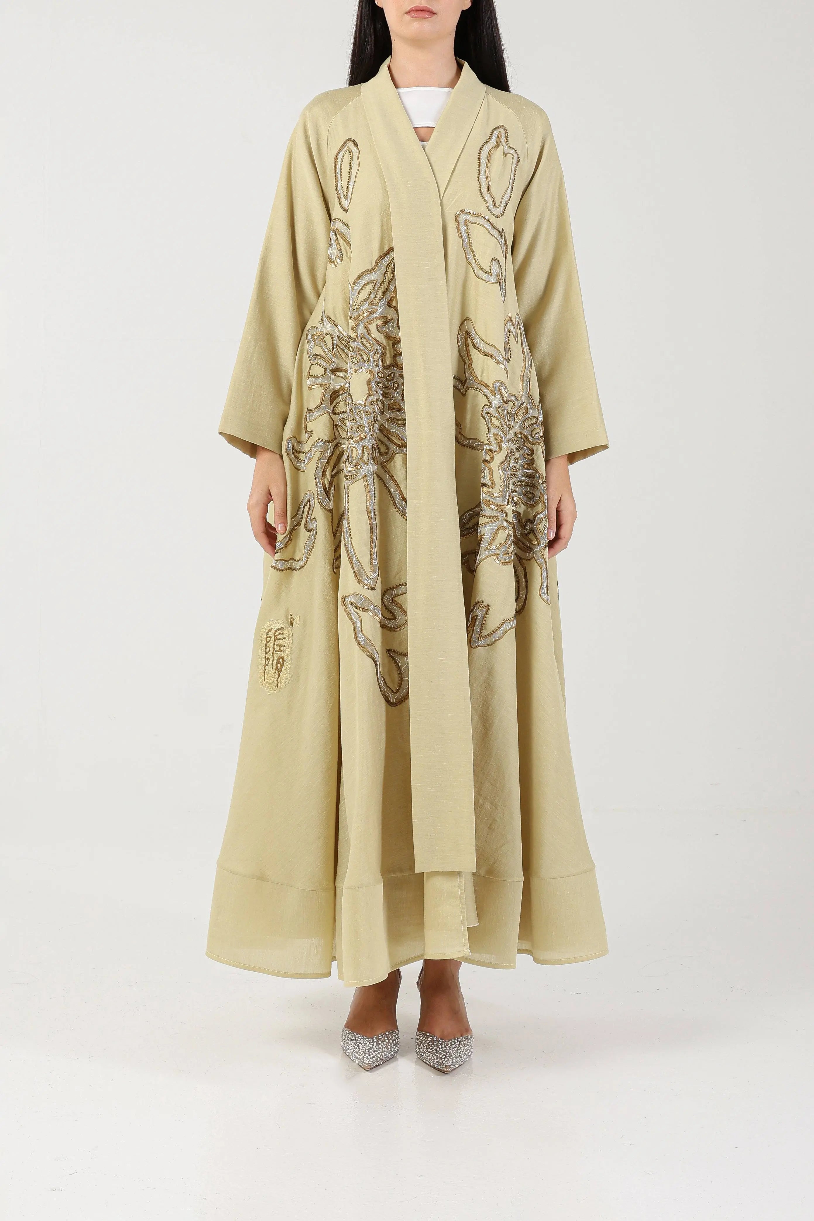 Blossom on Green Silk Sui Abaya