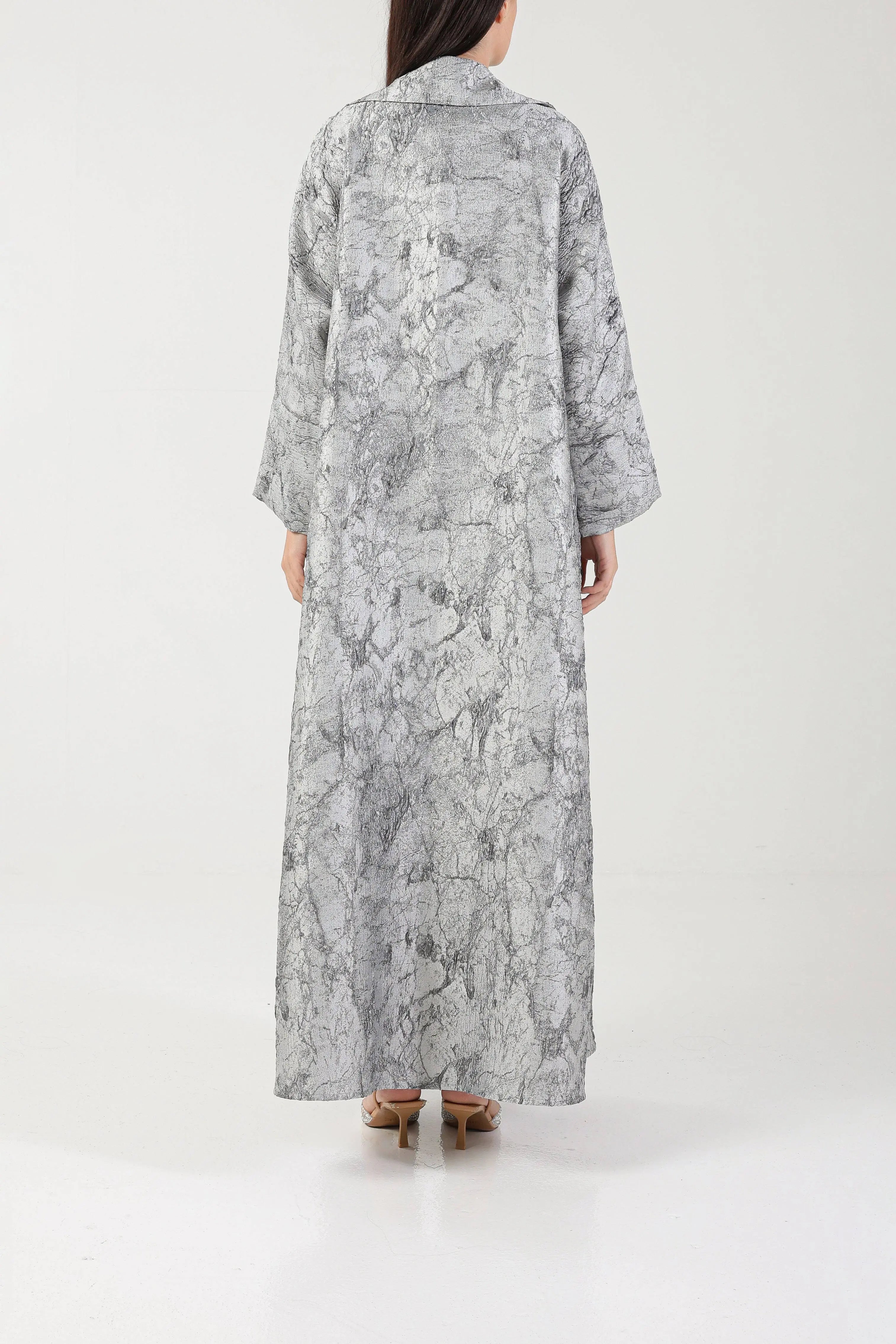 Sky Veils on Grey Brocade Sui Abaya