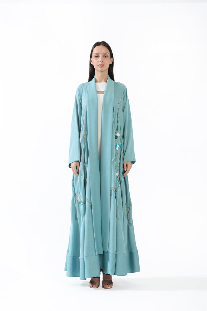 Starlit Petals on Aqua Crepe
