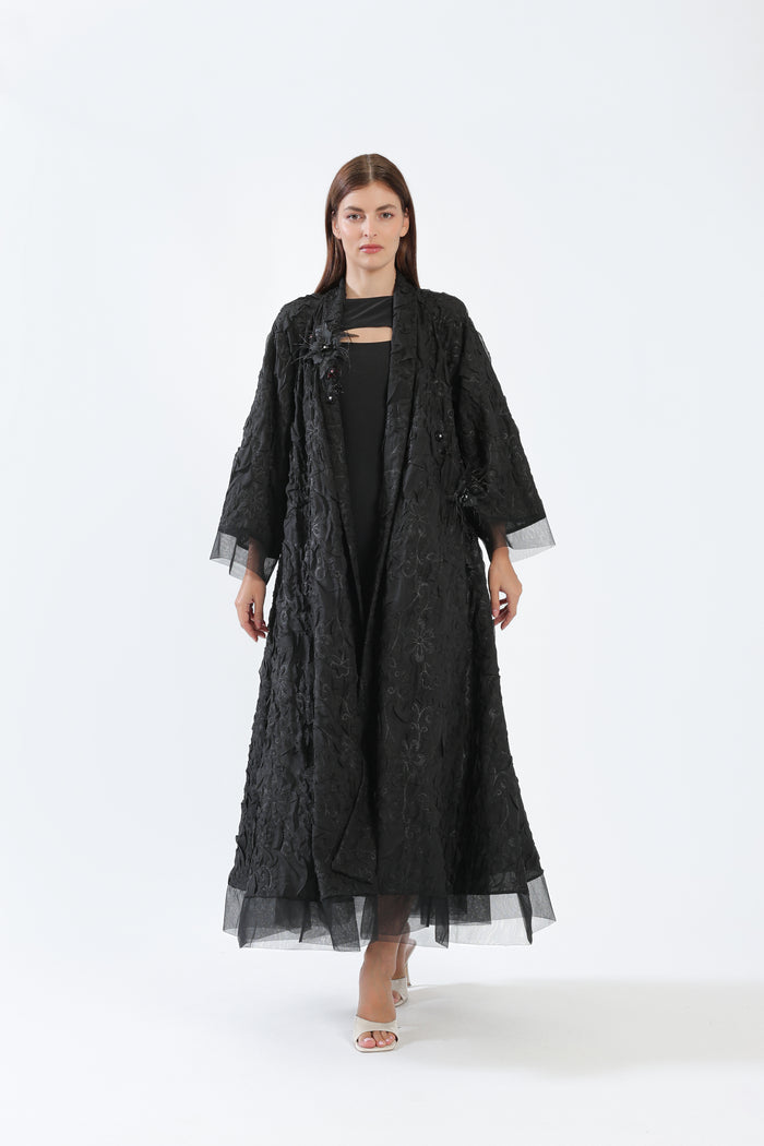 Pleated Flowers on Black Chiffon